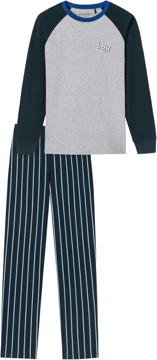Schiesser Jungen Jungen Langer Schlafanzug - Organic Cotton Pyjamaset 152 Grau-mel. (Grau), 152 Grau