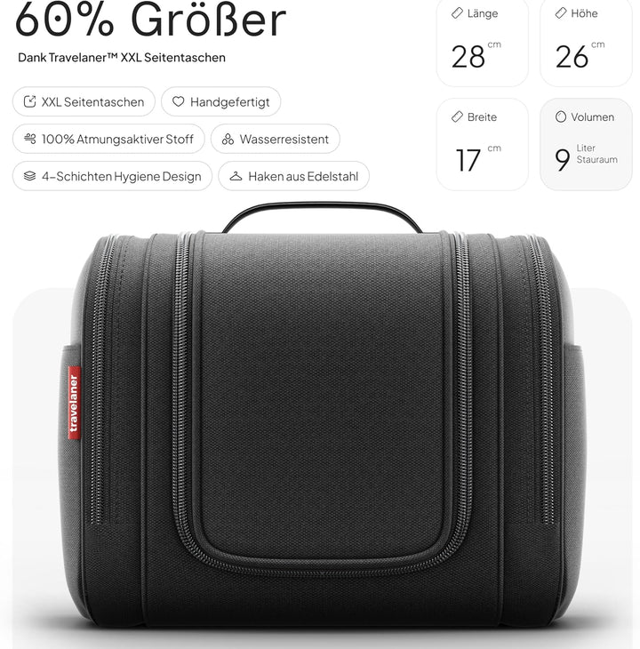 Kulturbeutel XXL [Design 2025] zum Aufhängen für Damen, Herren &amp; Kinder [9 Liter Stauraum], 3-in-1 K