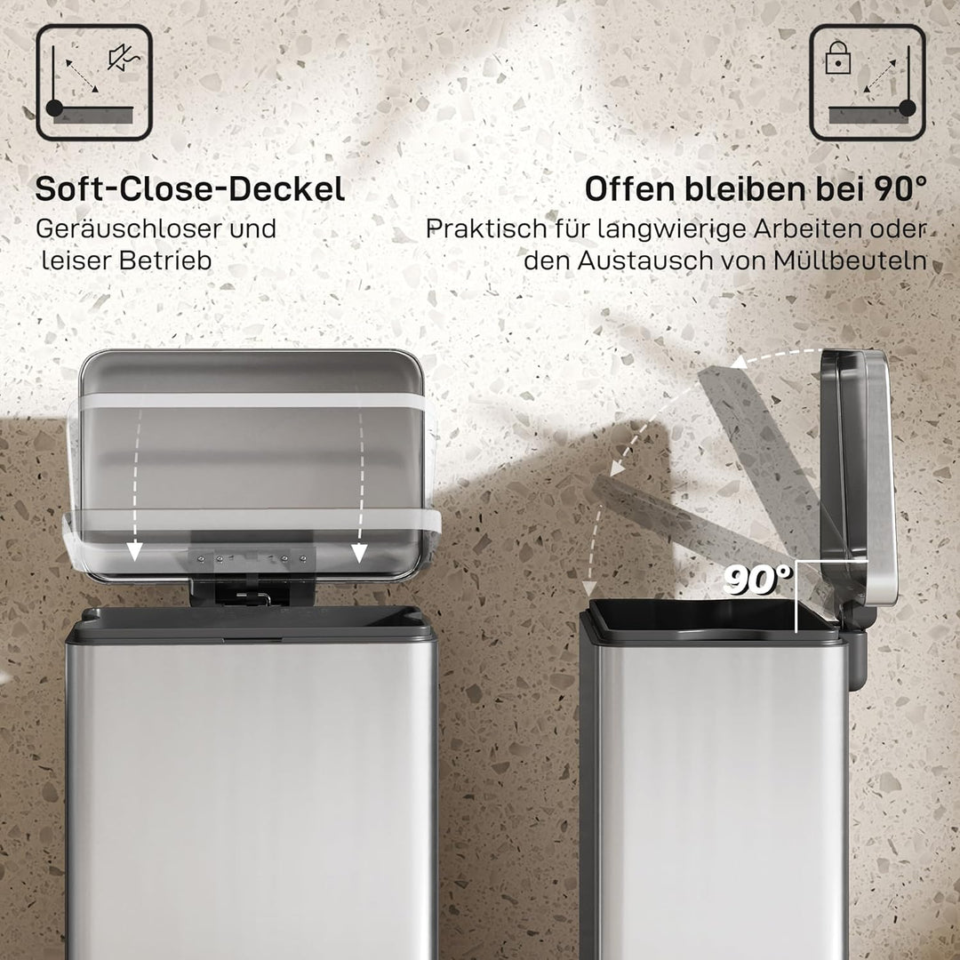 HOMCOM Mülleimer 20 L Treteimer mit Softclose-Deckel, Pedal, Abfalleimer mit abnehmbar Inneneimer, A