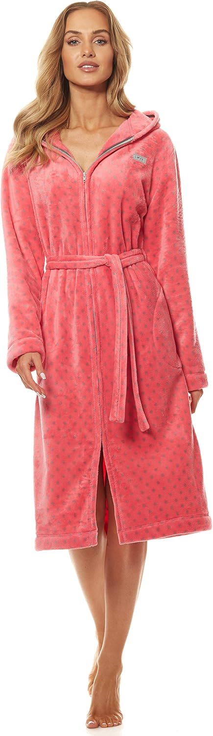 L&L - 9156 Long Luxury Toweling Damen Weicher Langarm Bademantel. Extrem Leicht. Hausmantel mit Reis