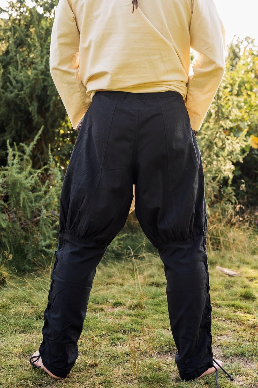 Leonardo Carbone Hose mit Beinschnürung Männer Hose schwarz XL 100% Baumwolle Kostüme, Mittelalter