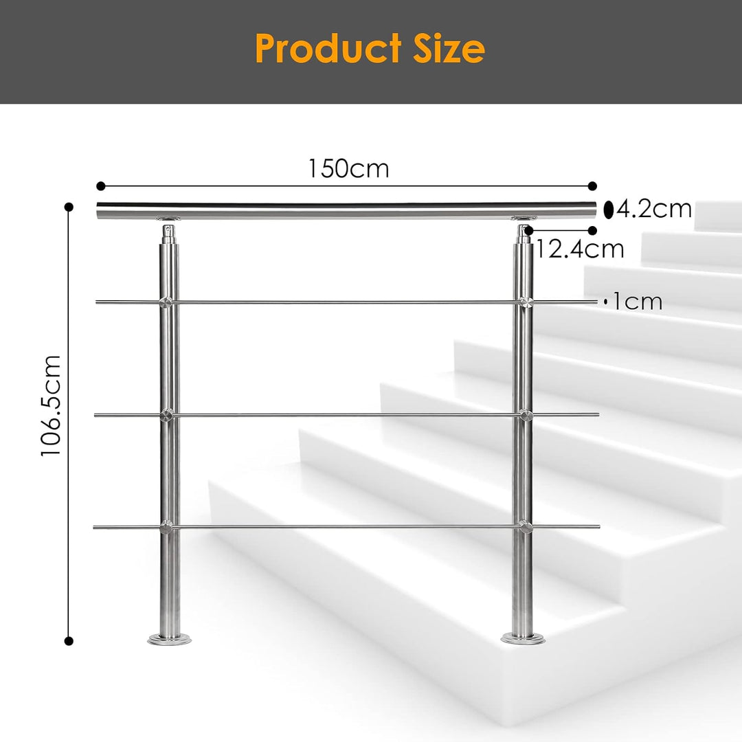 Sonnewelt Edelstahl-Handlauf Geländer für Treppen Brüstung Balkon Ø 42mm,mit 3 Querstreben (150cm, 3