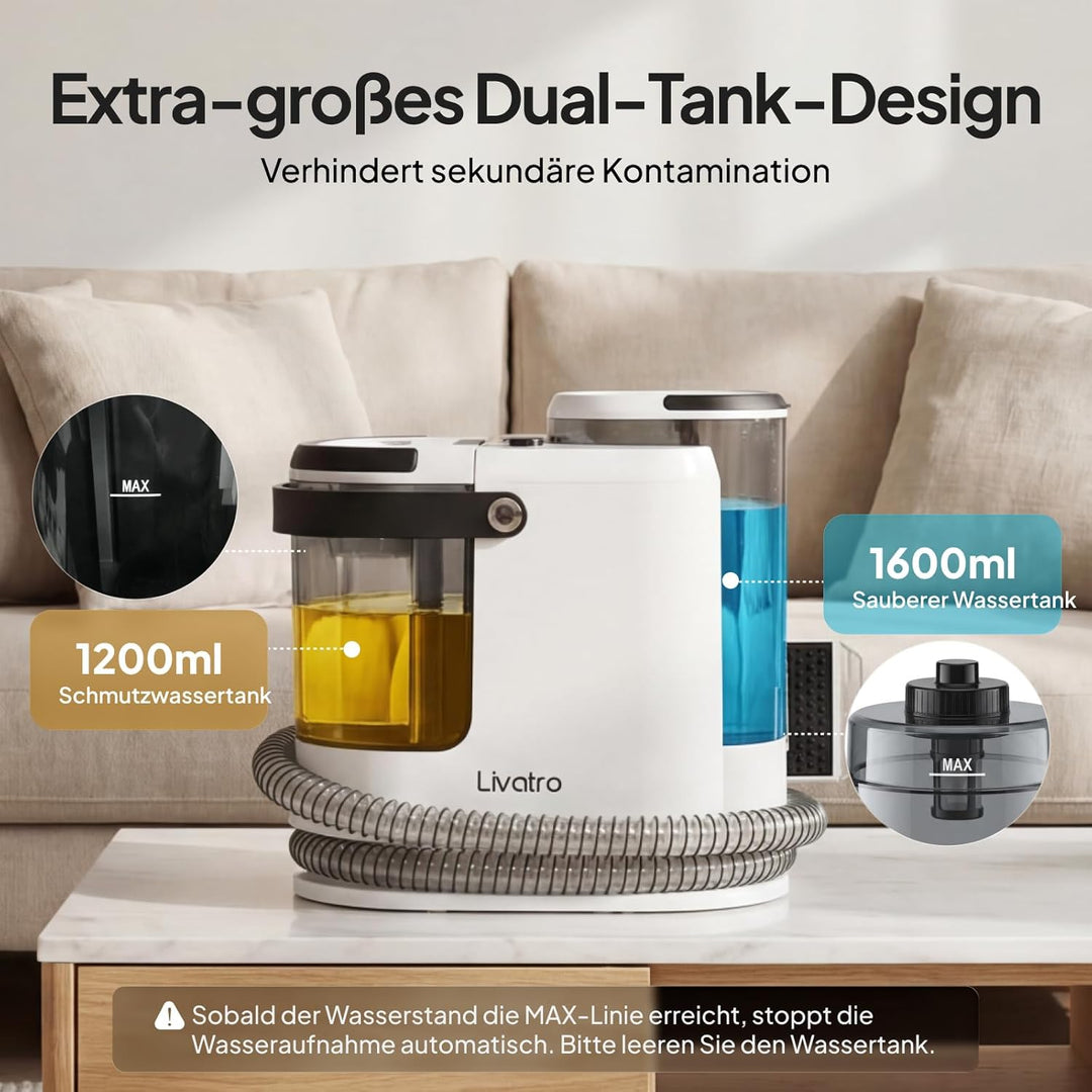 Polsterreiniger Gerät Nasssauger Waschsauger, 15 KPa Nasssauger Polsterreiniger, 1,6 L Wassertank, K