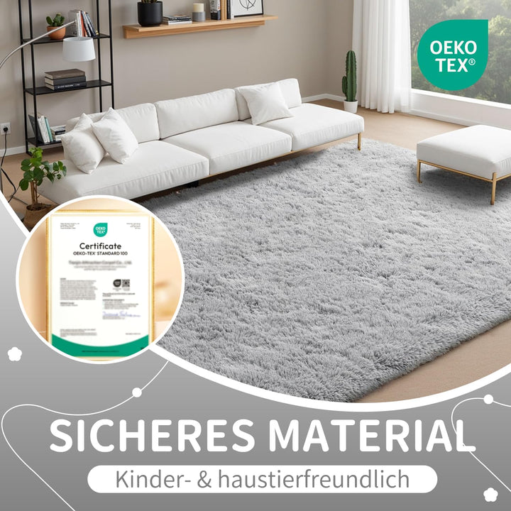 VOFUSHON Wohnzimmer Hochflor Teppich,Shaggy Flur Läufer Teppich Modern Flauschiger Weich Teppich Gro