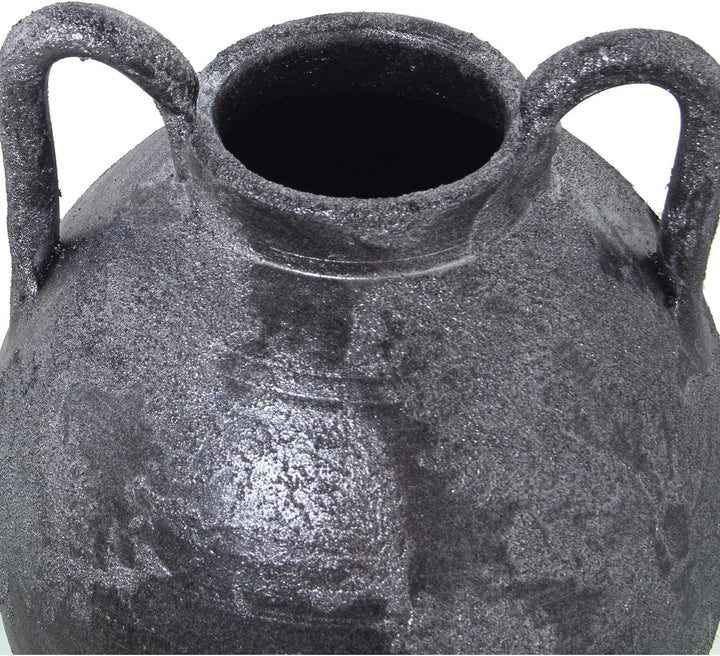 Tischvase mit Griffen aus Keramik, Altsilber, 30 x 22 x 22 cm