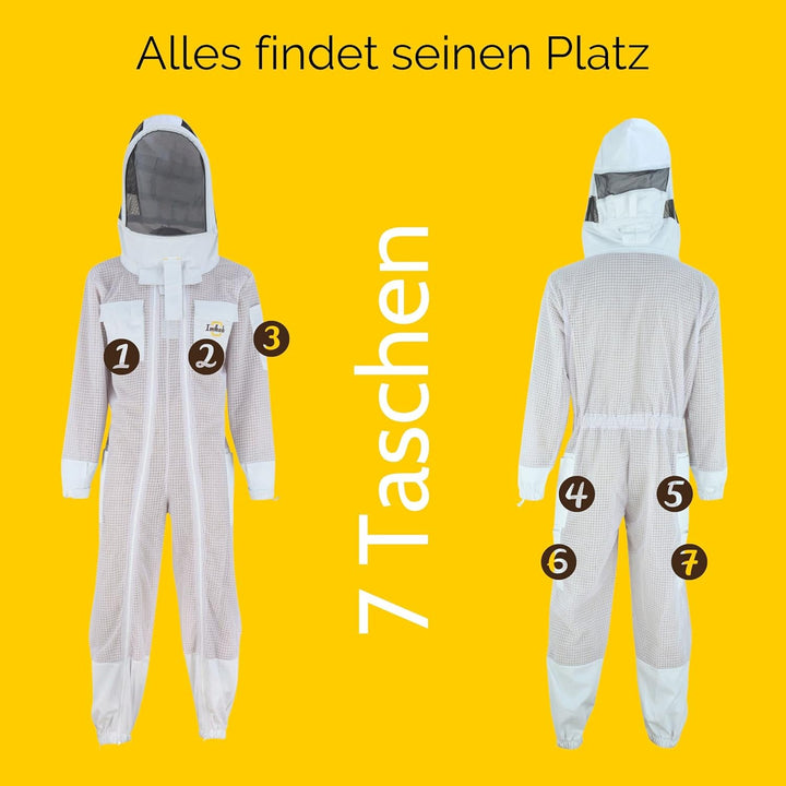 Imkado Atmungsaktiver Imkeranzug, Schutzbekleidung für Imker - Schutz vor Bienenstichen (L, Schleier
