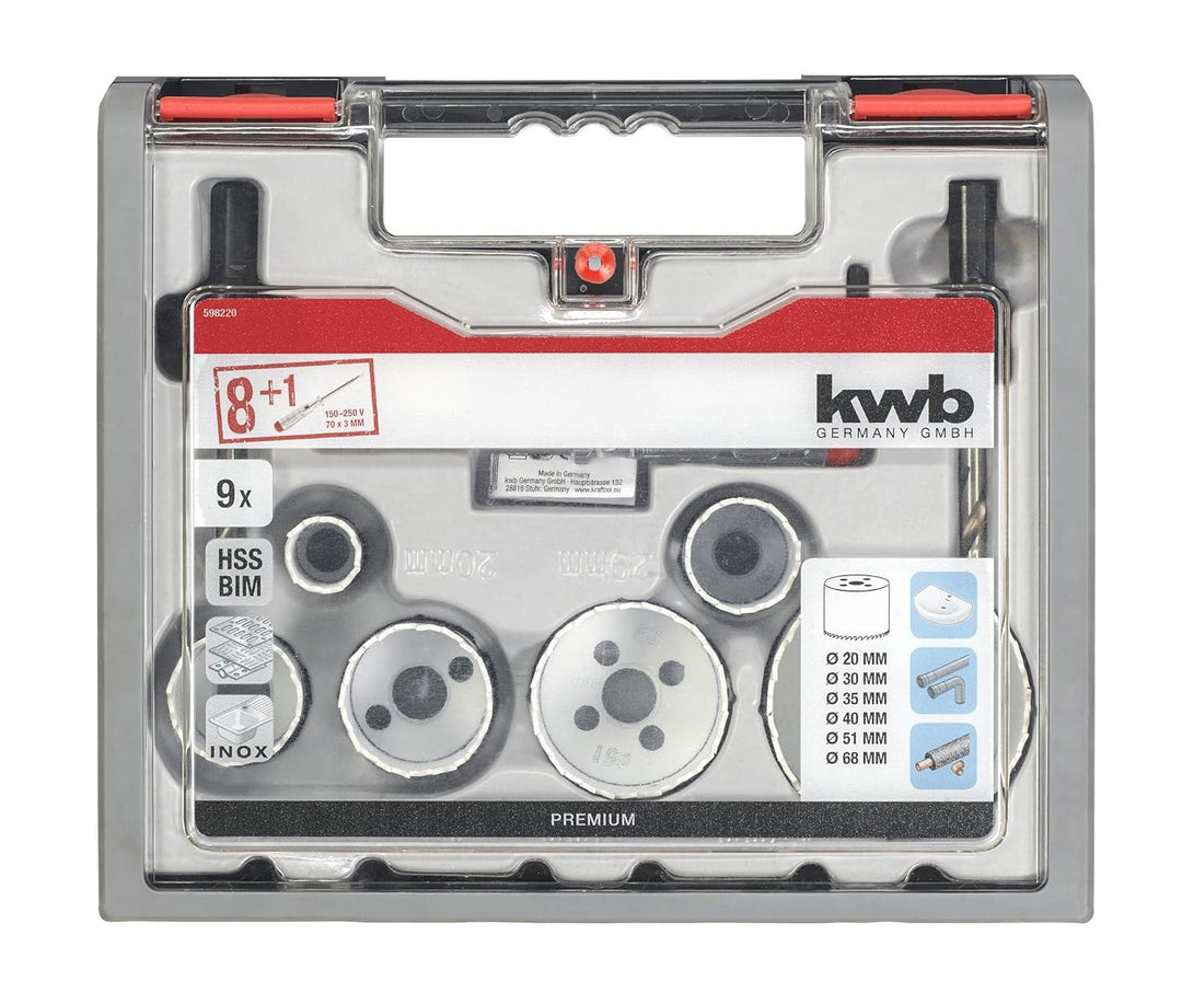kwb 598220.0 Profi Bi-Metall Lochsäge-Set Nr. 1 für Installateure – 9-teilig, HSS-CO, Vario Zahnung,
