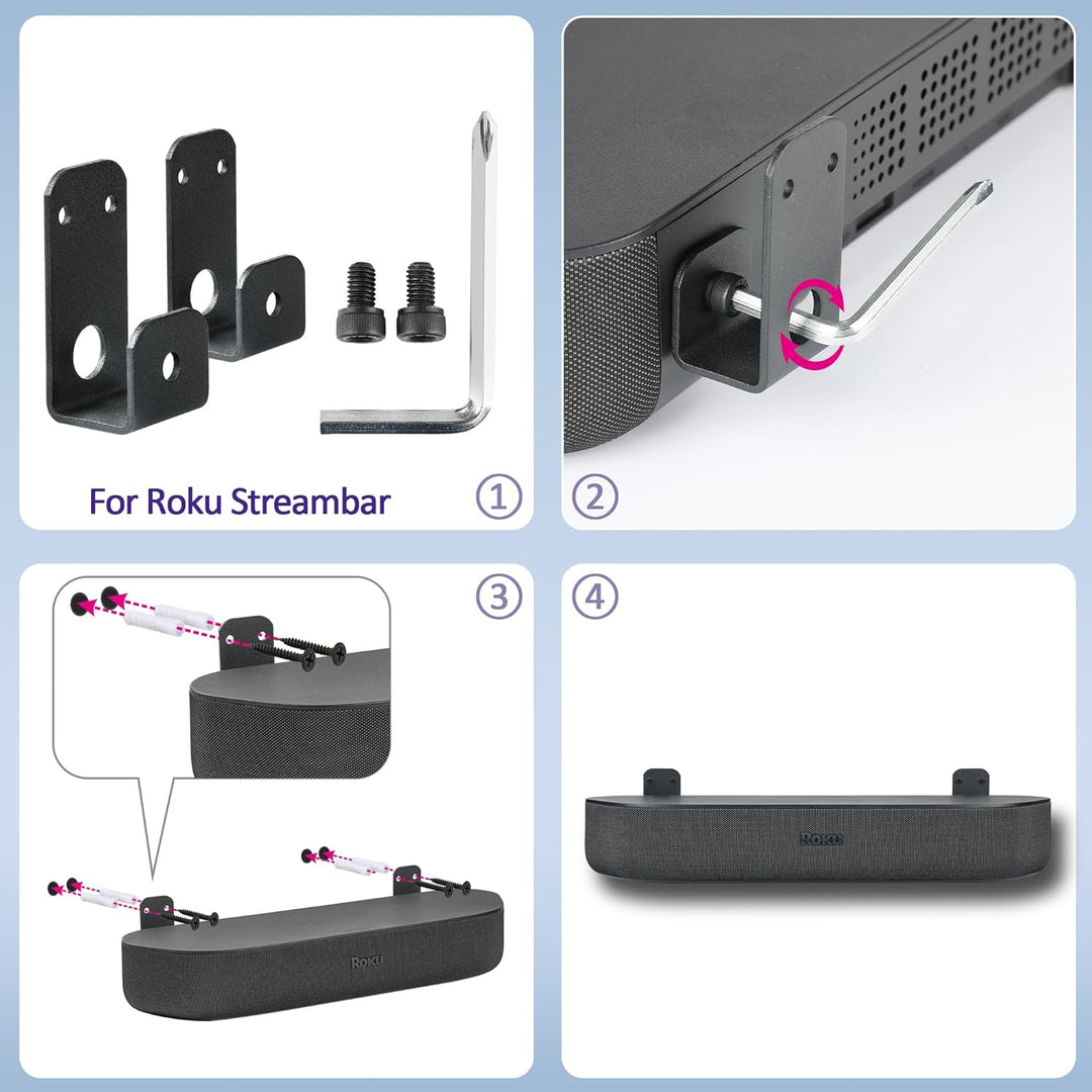 WABRACKET Wandhalterung für Roku Streambar/Smart Soundbar, robuste Soundbar-Halterung für Roku, mit