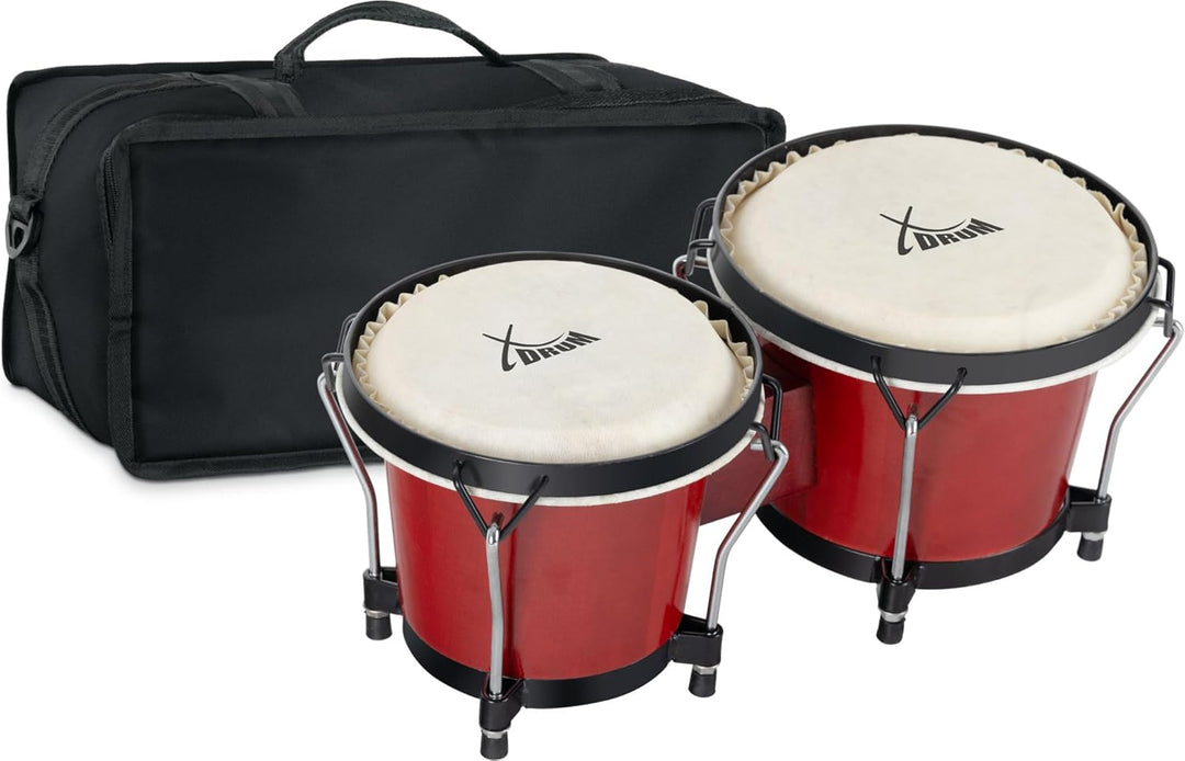 XDrum Bongos Club Set - 6" Macho und 7" Hembra - Naturfelle - professionelles Stimmsystem - Schwarz