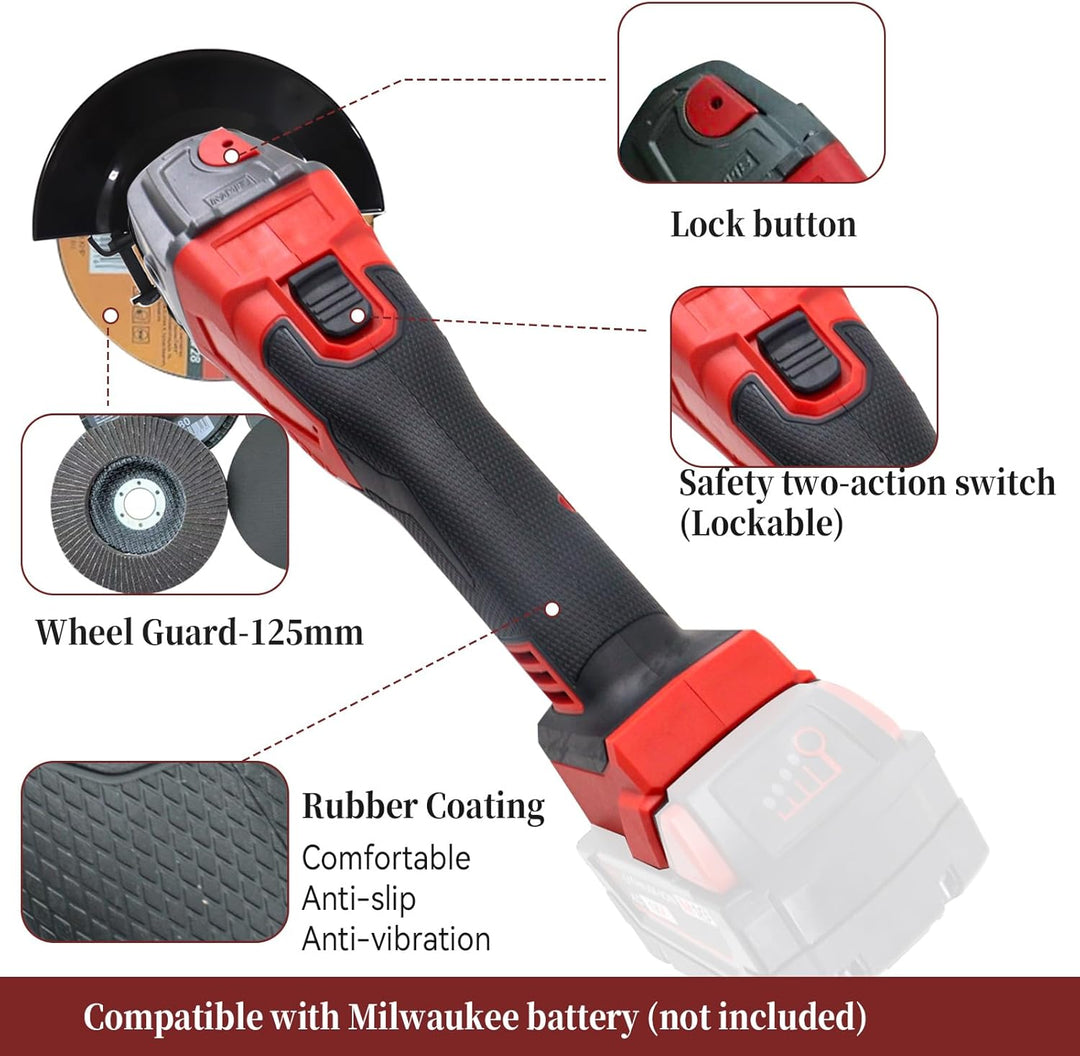 akku-Winkelschleifer für Milwaukee 18 V Akku, 125 mm, 12000 U/min, bürstenloses Schleifwerkzeug mit