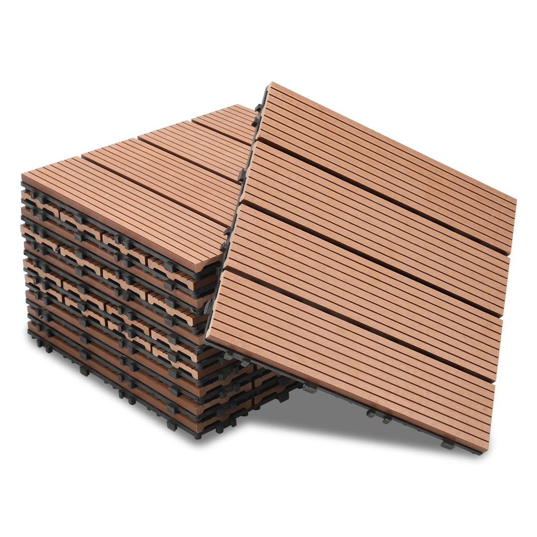 Ansobea WPC Terrassenfliesen Fliesen, 30x30 Holzfliesen 11er Set für 1m²,Balkonfliesen in Holzoptik,
