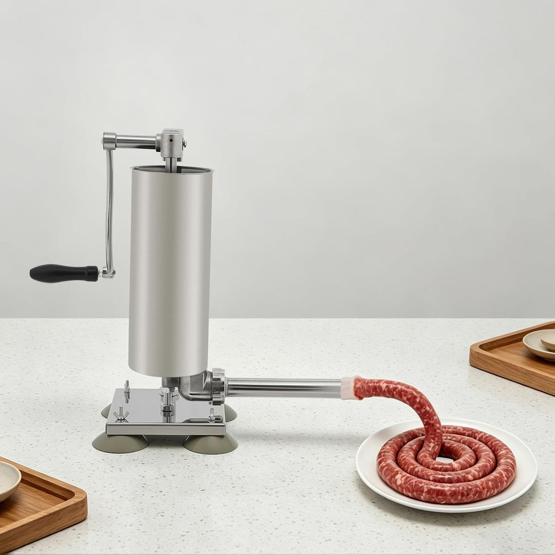 urstfüller 3L 6lbs manuell, vertikale Wurstfüllmaschine mit Edelstahl-Fass, Handkurbel, 4 Saugnäpfen