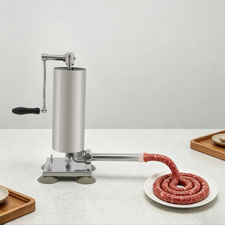 urstfüller 3L 6lbs manuell, vertikale Wurstfüllmaschine mit Edelstahl-Fass, Handkurbel, 4 Saugnäpfen