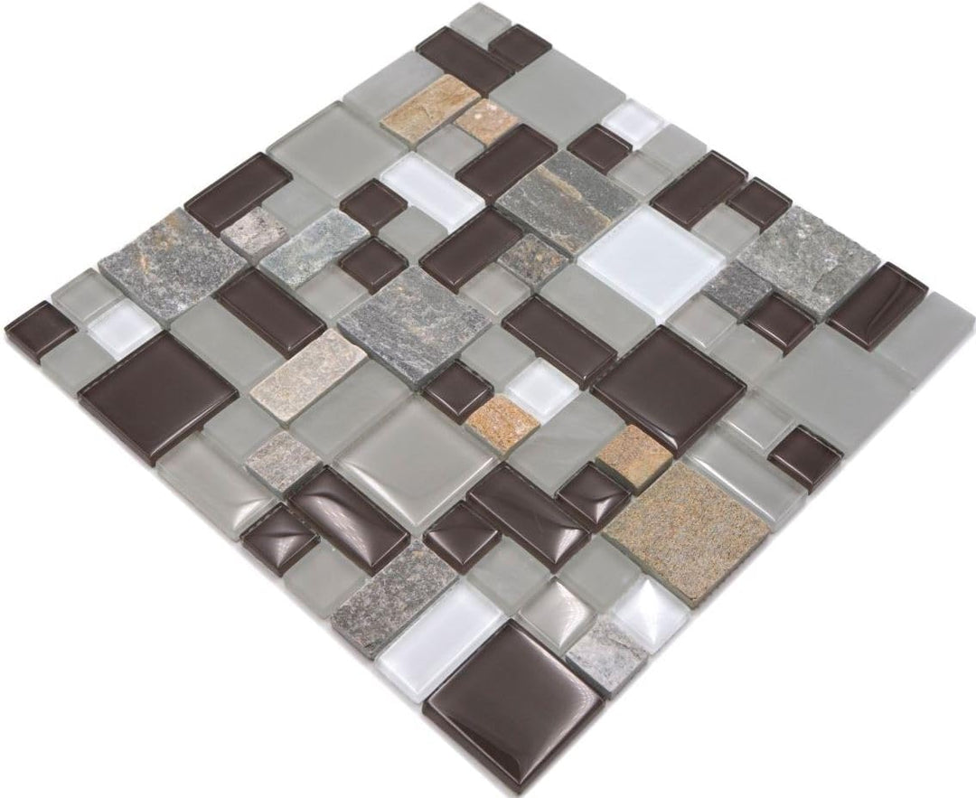 Mosaik Kombination Crystal/Stein mix grau/braun Glasmosaik Transluzent Transparent 3D, Mosaikstein F