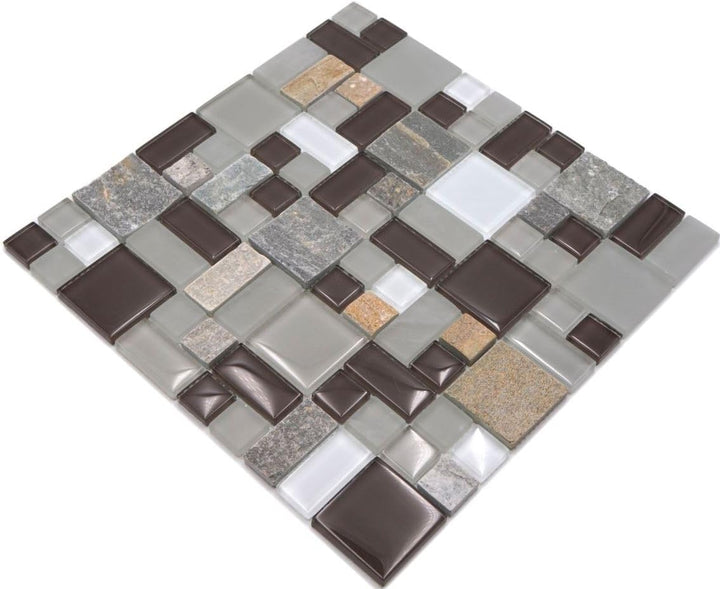 Mosaik Kombination Crystal/Stein mix grau/braun Glasmosaik Transluzent Transparent 3D, Mosaikstein F