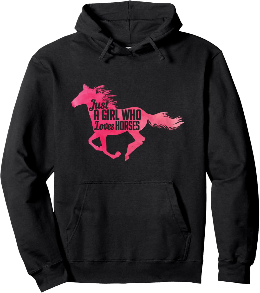 Just A Girl Who Loves Horses Cute Watercolor Equestrian Pullover Hoodie