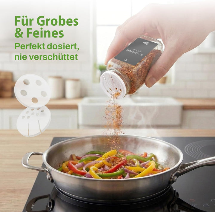 LAEVU Gewürzgläser eckig - 24er Gewürzgläser Set aus Glas [120 ml] - Gewürzgläser mit Streueinsatz i
