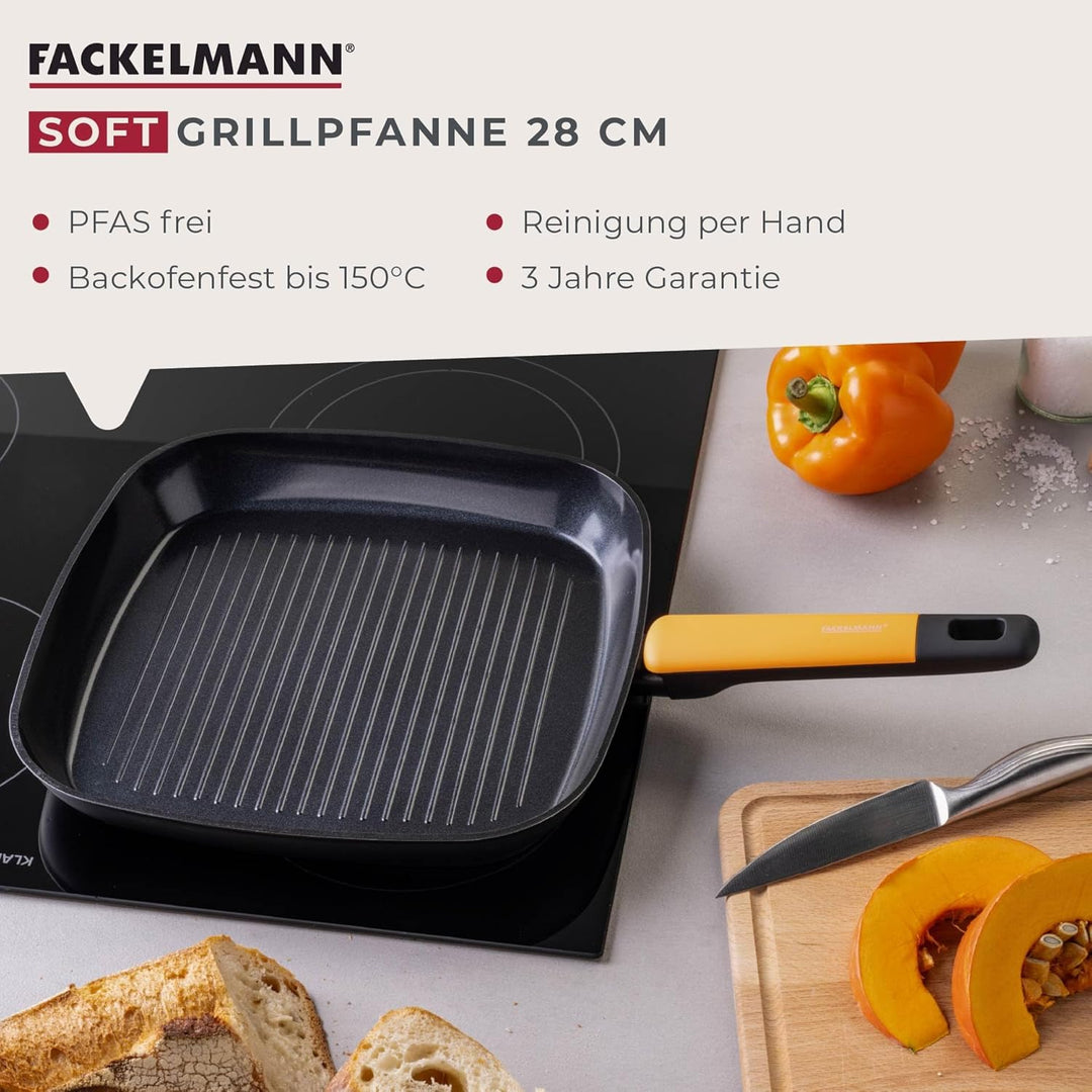 Fackelmann Grillpfanne Soft – Ø 28 cm aus geschmiedetem Aluminium, mit Greblon CK2 Ceramic Beschicht
