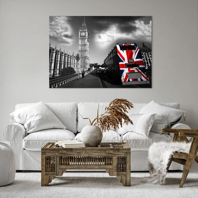 Bilder auf Leinwand 100x70cm Leinwandbild Bus London Big Ben Gebäude Gross Wanddeko Bild Schlafzimme