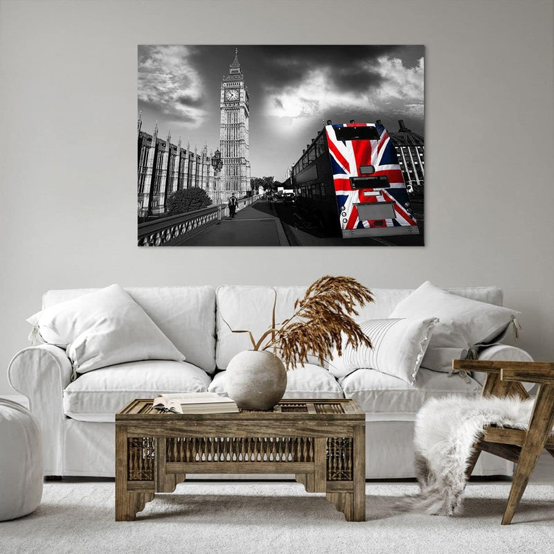 Bilder auf Leinwand 100x70cm Leinwandbild Bus London Big Ben Gebäude Gross Wanddeko Bild Schlafzimme