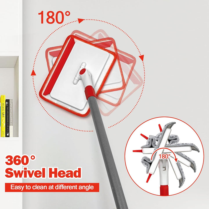 JEHONN Wischmopp Fliesenreiniger Gerät mit Langem Griff 142 cm, Wand und Fussleisten Reiniger, 4-in-