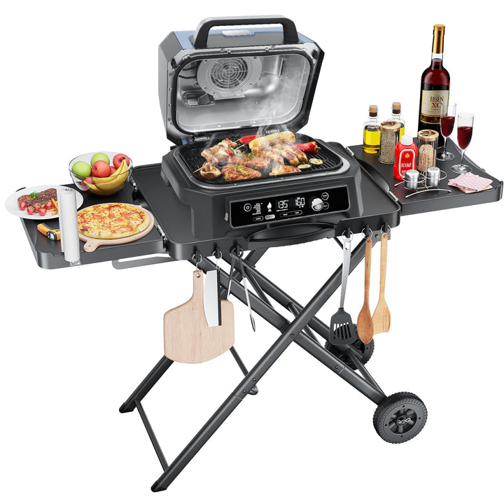 GFTIME Tragbarer Grillwagen für Weber, Ninja, Ooni, Blackstone, Nexgrill, Traeger und den meisten tr