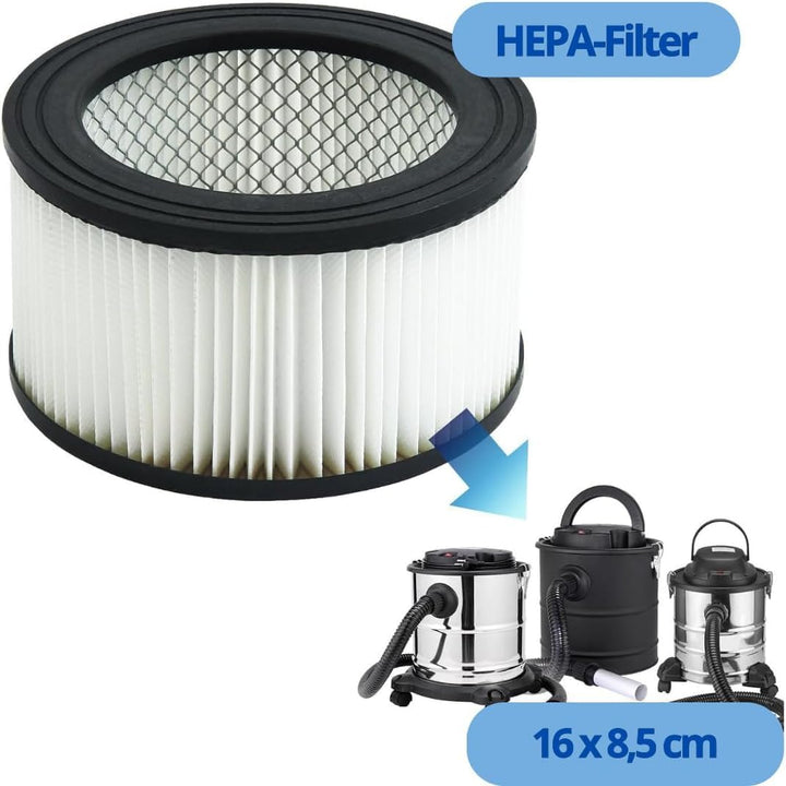 Hepa Filter 16 x 8,5 cm für Aschesauger - HEPA Ersatzfilter für Staubsauger und Kaminsauger, Waschba