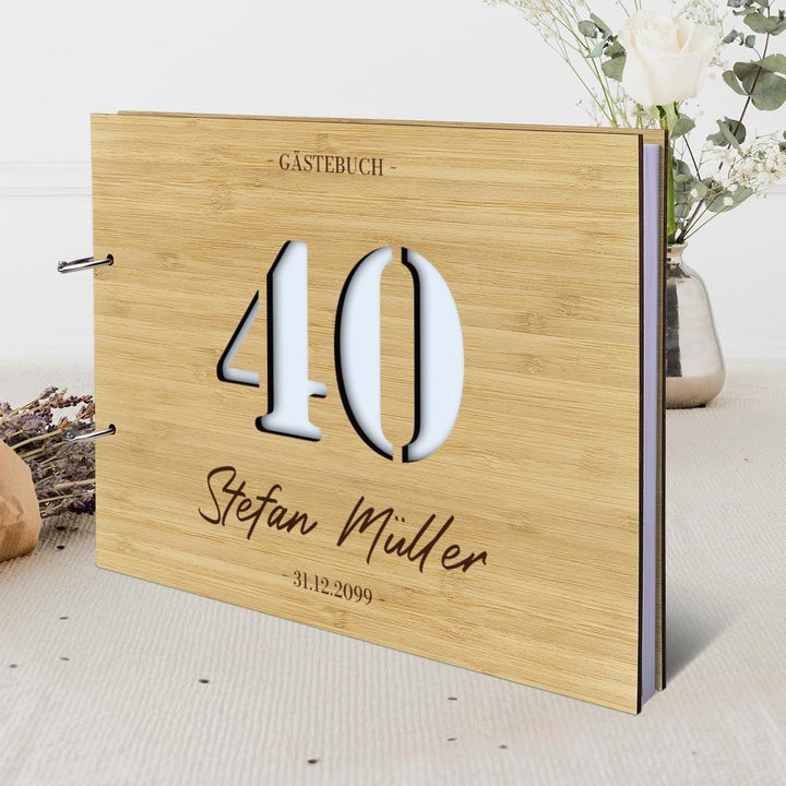 Personalisiertes Geburtstag Gästebuch Bambus Cover Naturpapier 72 Blätter | 144 Innenseiten DIN A4 q