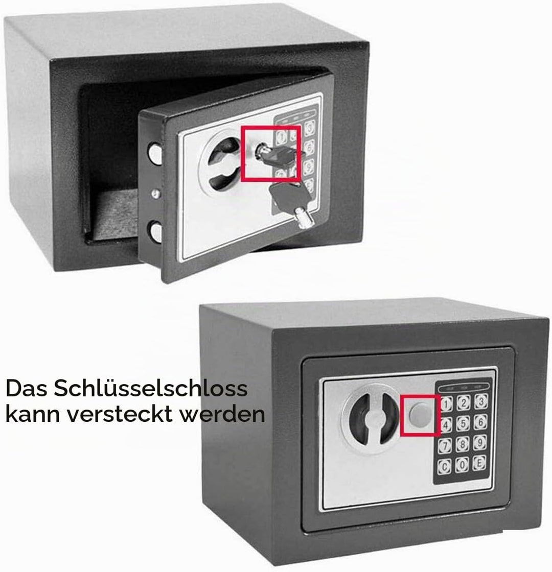Elektronischer Tresor für Zuhause, Tresor Klein 4.6L Digital Safe Tresor mit Schlüssel und Passwort,