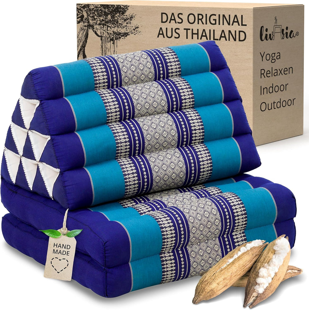 livasia Thaikissen mit 2 Auflagen - 120x50x8cm - Dreieckskissen mit Sitzkissen, Keilkissen mit Kapok