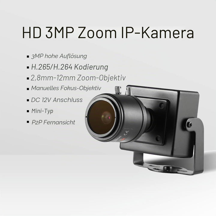 Revotech 3MP Zoom Mini IP Sicherheits Kamera, HD 3MP Innenkamera 2,8-12 mm Manuelles Zoomobjektiv, P