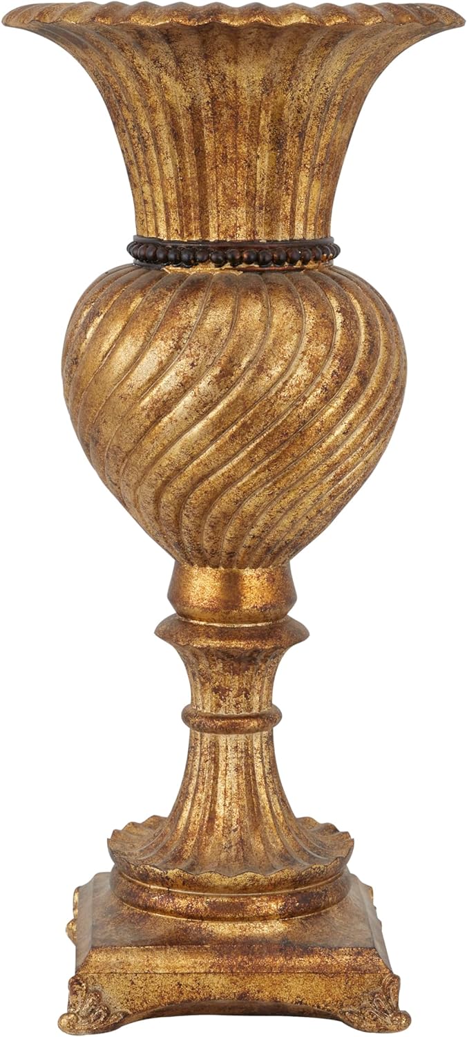 Deco 79 Vase aus Polystein, geschnitzt, 25,4 x 25,4 x 55,9 cm, goldfarben 10" x 10" x 22" Gold, 10"