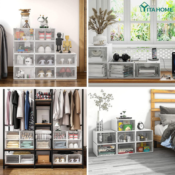 YITAHOME Schuhboxen, 6er Set, Schuhkarton stapelbar stabil, Aufbewahrungsboxen für Schuhe mit transp