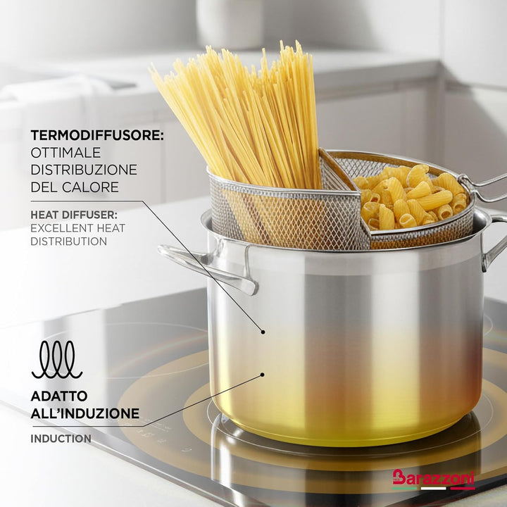 Barazzoni 421049524 Spaghetti-und Pastatopf mit Zwei Siebeinsätzen, ø 24 cm, Inhalt 7,25 l, Edelstah