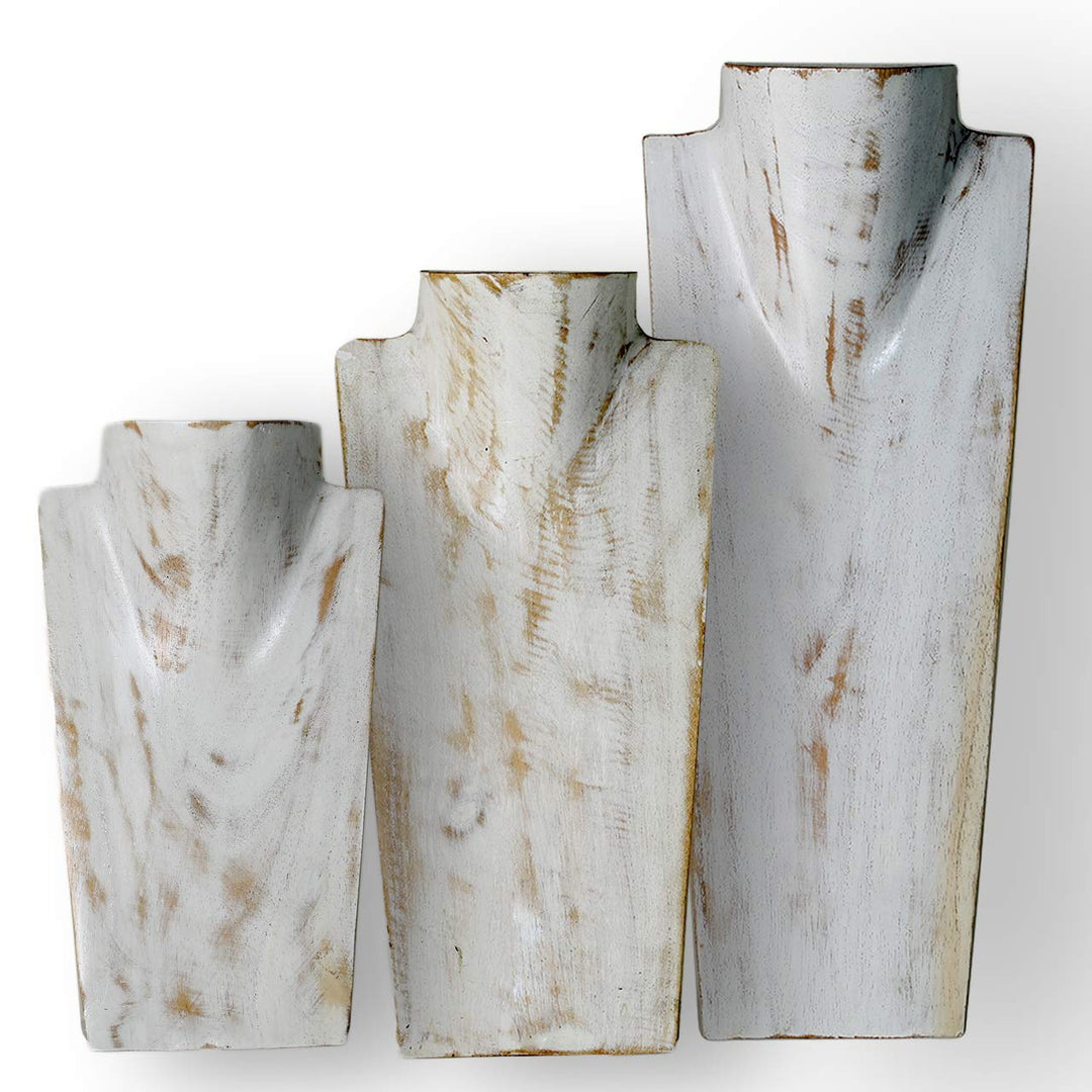 ART-CRAFT Halskettenständer Schmuckständer Halskettendisplay Schmuckbüste aus Holz White-wash 3er Se