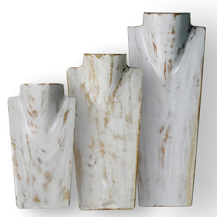 ART-CRAFT Halskettenständer Schmuckständer Halskettendisplay Schmuckbüste aus Holz White-wash 3er Se