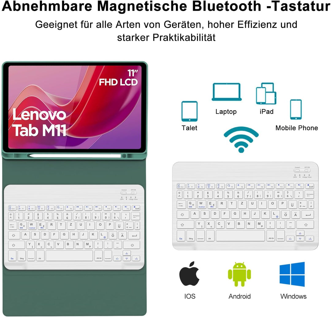FOGARI Tastatur Hülle für Lenovo Tab M11 11 Zoll 2024, QWERTZ Deutsches Tastatur mit Magnetisch Abne