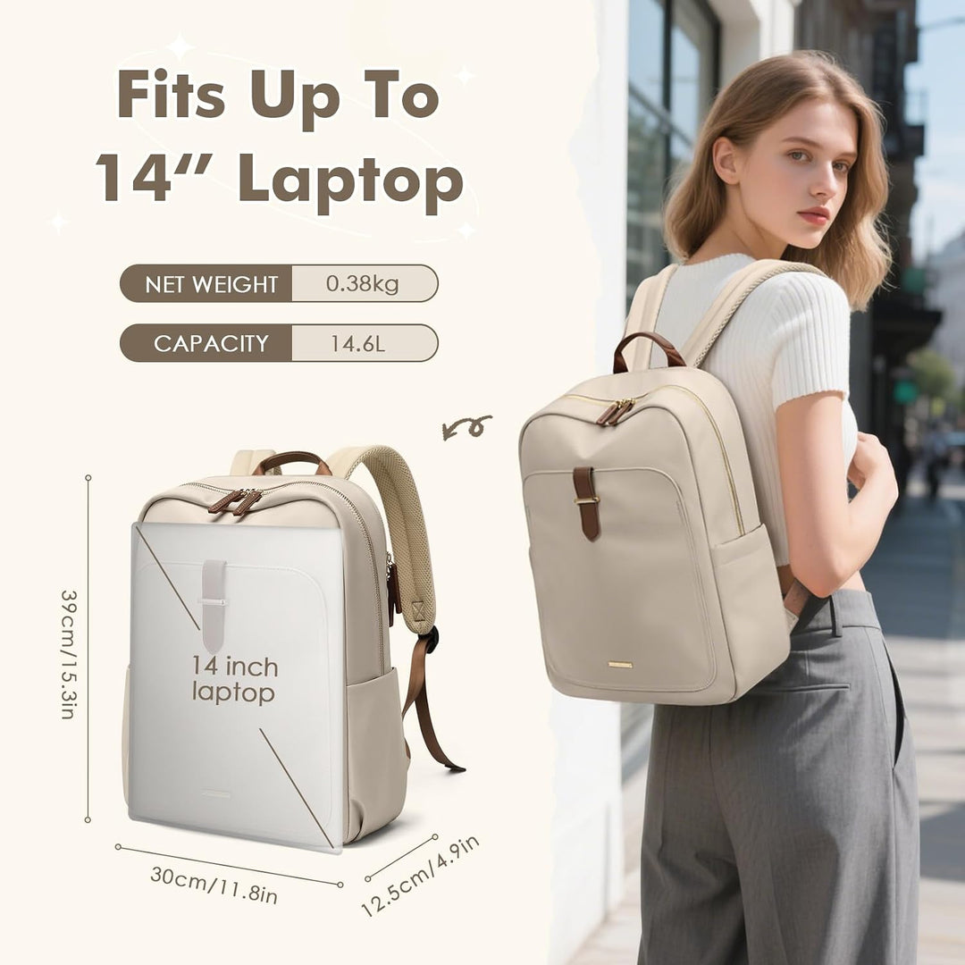 Rucksack Damen Herren Elegant,14 Zoll Laptop Rucksack Wasserdicht mit Laptopfach, Business Laptoptas
