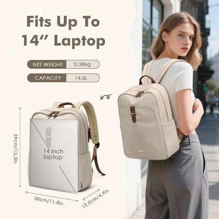 Rucksack Damen Herren Elegant,14 Zoll Laptop Rucksack Wasserdicht mit Laptopfach, Business Laptoptas