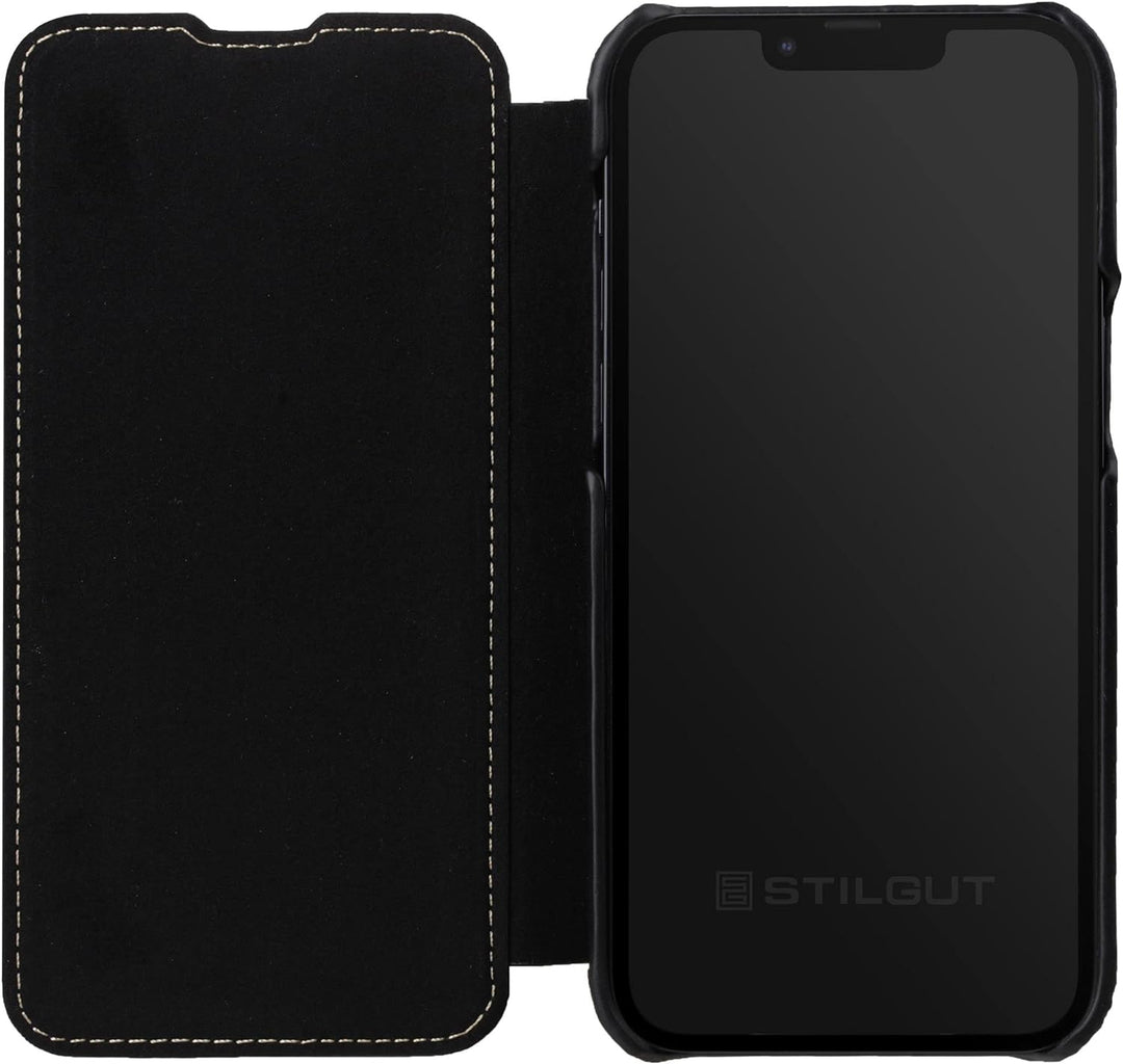 STILGUT Book Case kompatibel mit iPhone 14 Plus (6.7") Hülle aus Leder zum Klappen, Klapphülle, Hand