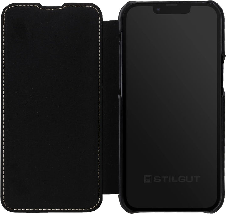 STILGUT Book Case kompatibel mit iPhone 14 Plus (6.7") Hülle aus Leder zum Klappen, Klapphülle, Hand