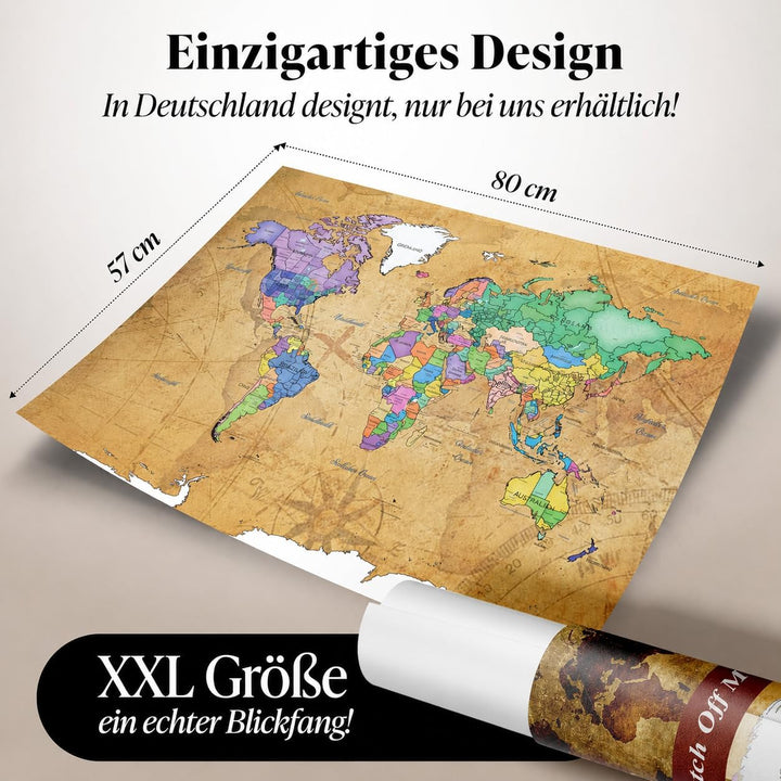 FlyHigh - Silberne Special-Edition - XXL Weltkarte Poster zum Rubbeln in Deutscher Sprache (82x60 cm