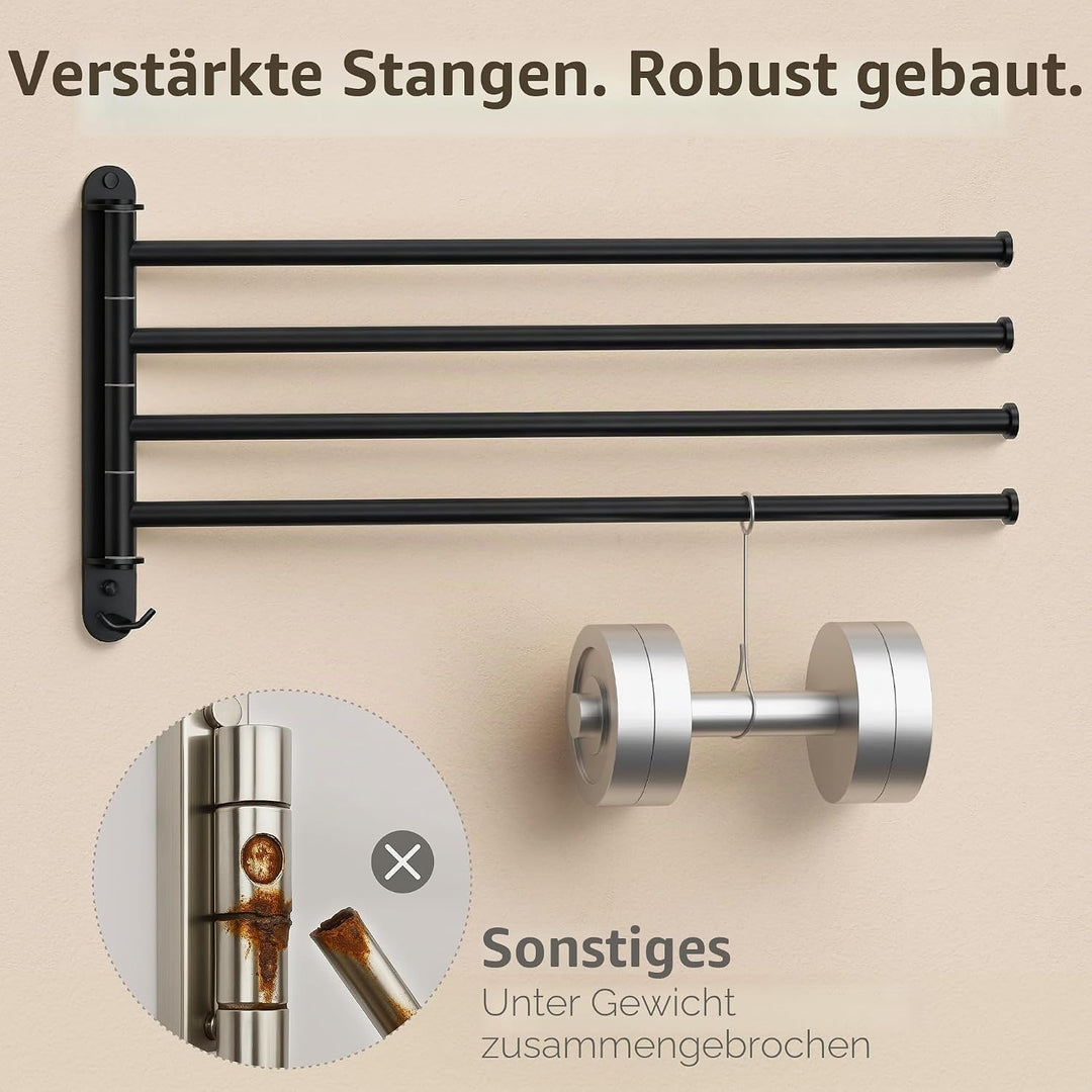 KES Handtuchhalter Schwenkbar Schwarz Badetuchhalter 4 Armig Handtuchstange Edelstahl 18/8 Handtuch