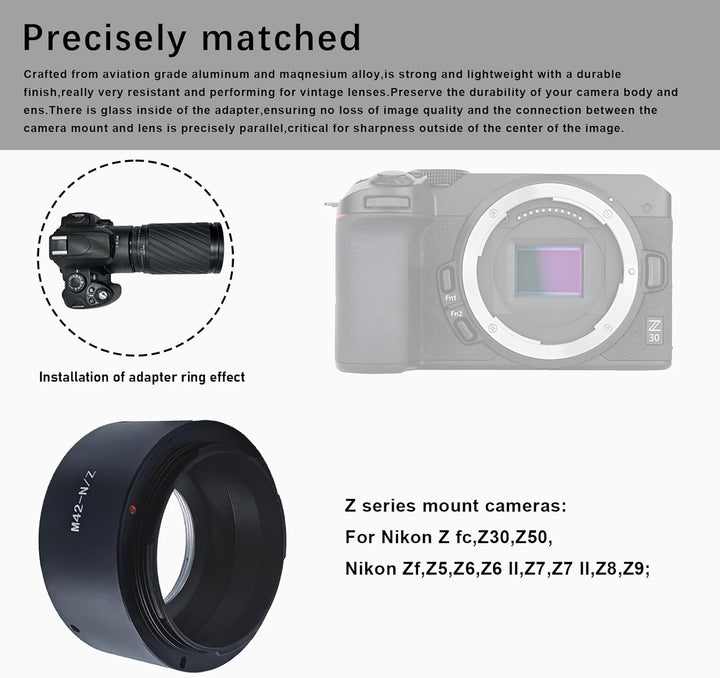 M42-Nik Z Objektivadapter Adapterring,für M42 (42x1mm) Schraubbefestigung Objektiv Kompatibel für Ni