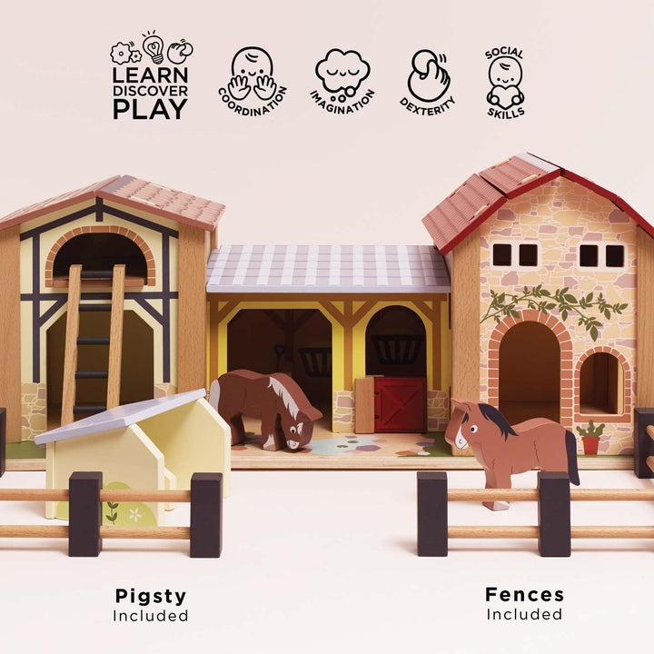 Le Toy Van – Pädagogische Bauernhof & Tiere-Sammlung aus Holz | Bauernhof-Spielset aus Holz | Für Mä