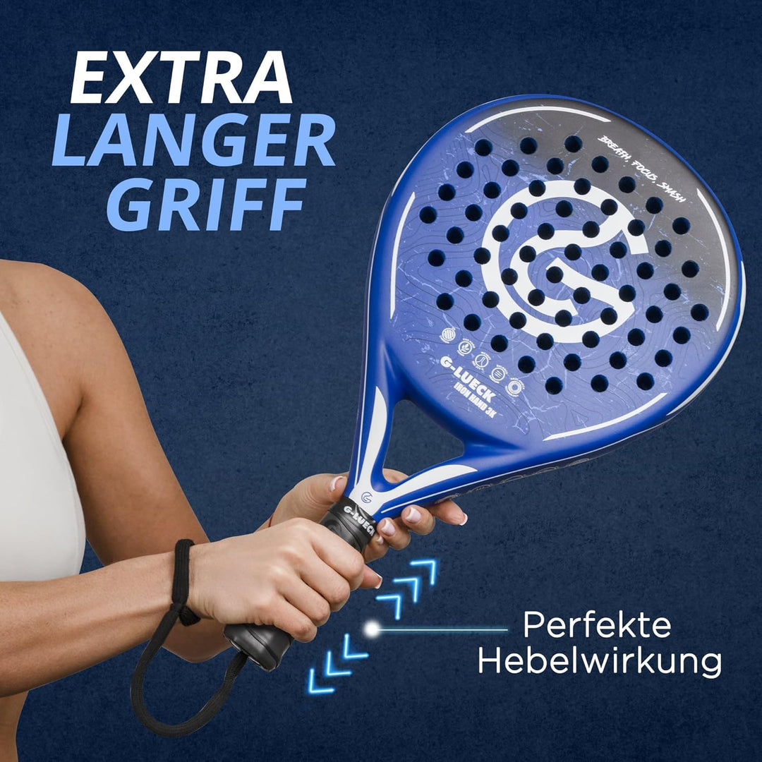 Padel Schläger Iron Hand – 3K Carbon Oberfläche & Stabiler Carbon Rahmen – Runder Padelracket für An