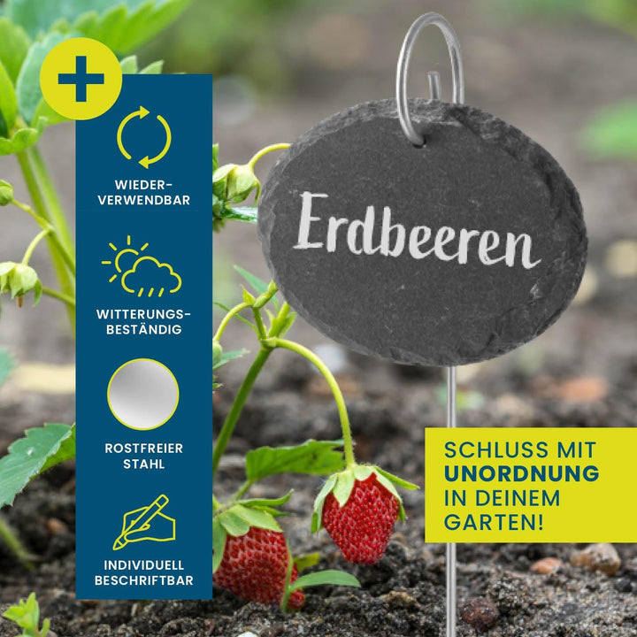 Hoberg Schiefer-Pflanzschilder - 10er Set | Witterungsbeständig, Wiederverwendbar | Individuelles Be