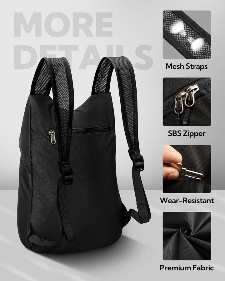 WATERFLY Faltbarer Rucksack Klein 15L: Ultraleicht Wanderrucksack Packable Tagesrucksack Sportliche