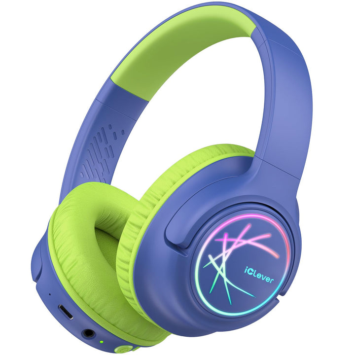 iClever Bluetooth kopfhörer Kinder mit LED-Leuchten, 74/85dBA Lautstärkebegrenzung, 43 Stunden Spiel