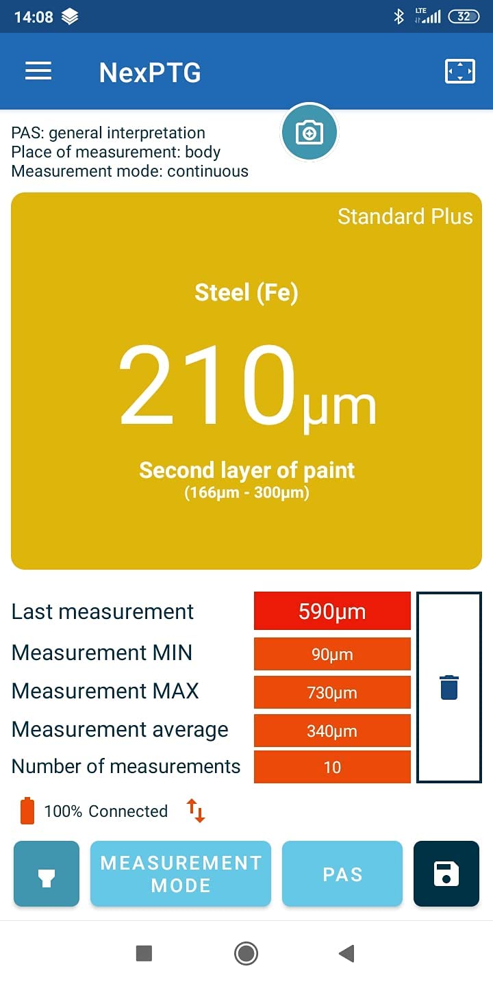 NexPTG Standard Lackdickenmesser Auto mit App für iOS & Android | Professionelles Lackschichtdickenm